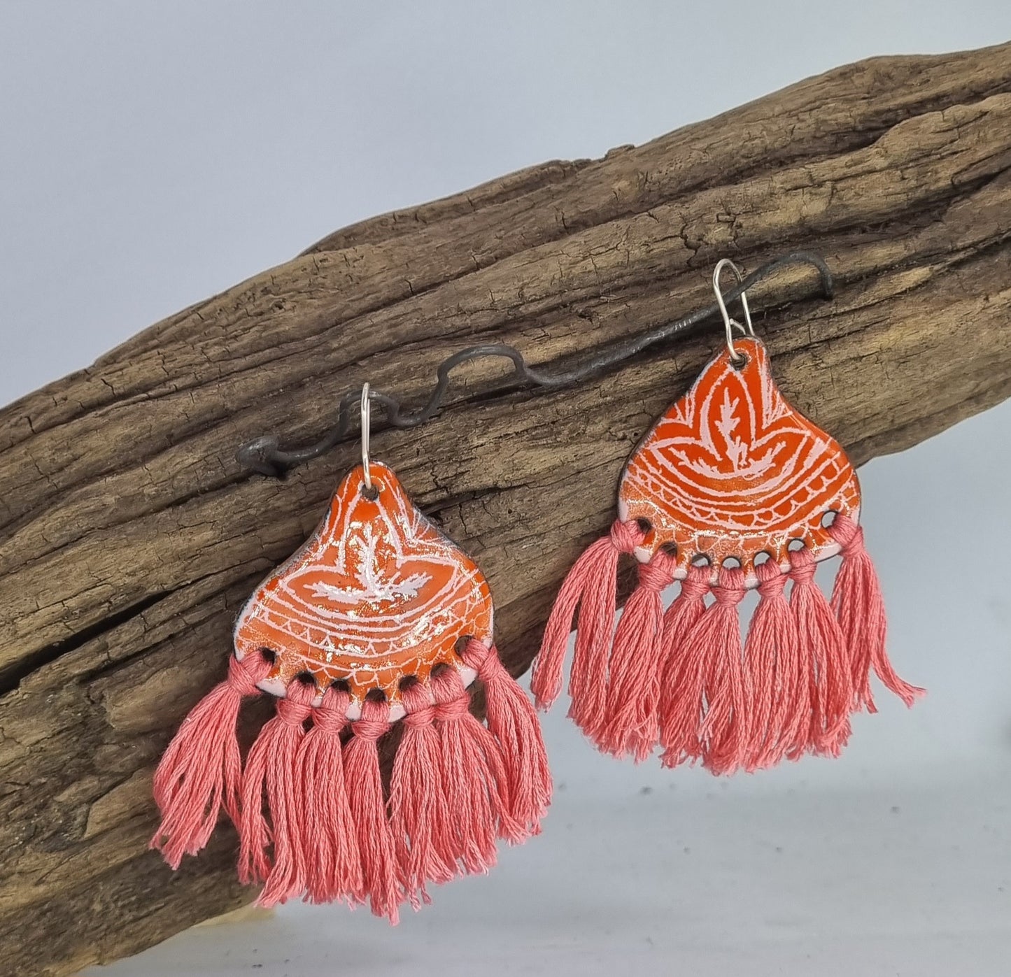 Enamel and Tassel Drop Earrings
