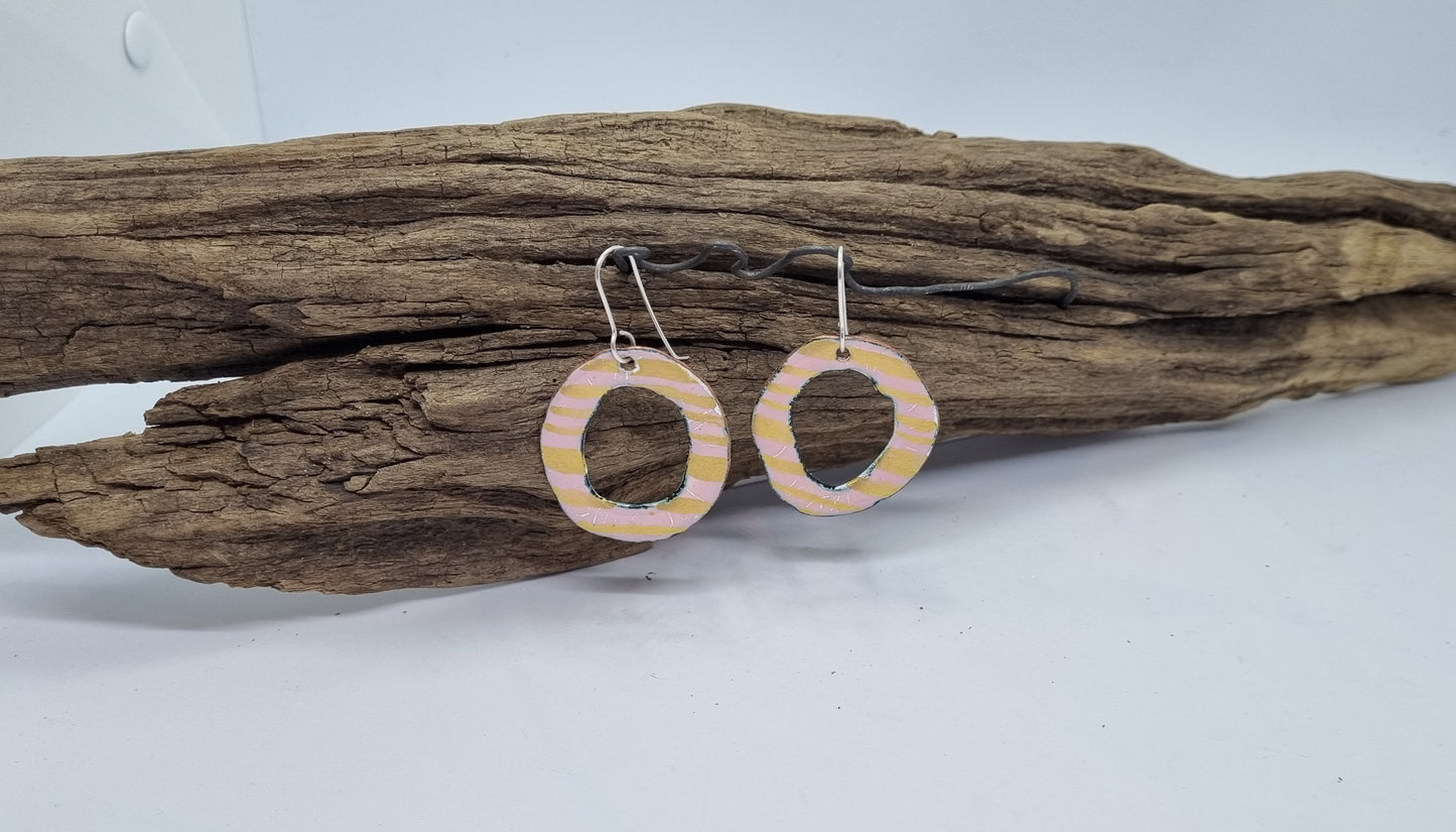 Winning Rings Earrings Pink and Gold Stripe