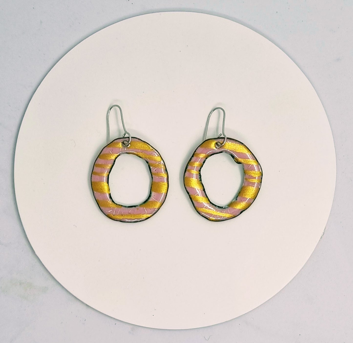 Winning Rings Earrings Pink and Gold Stripe