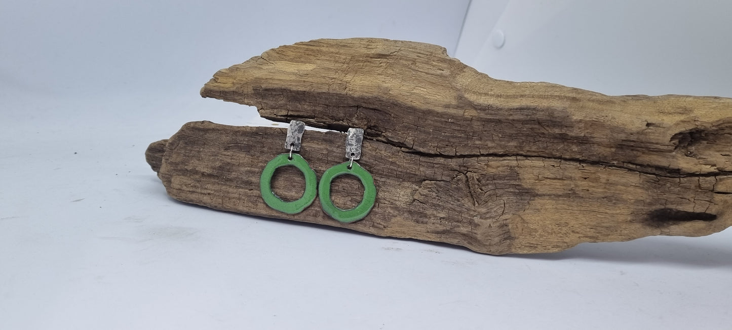 Silver Studs with enamel drops - Hunter Green
