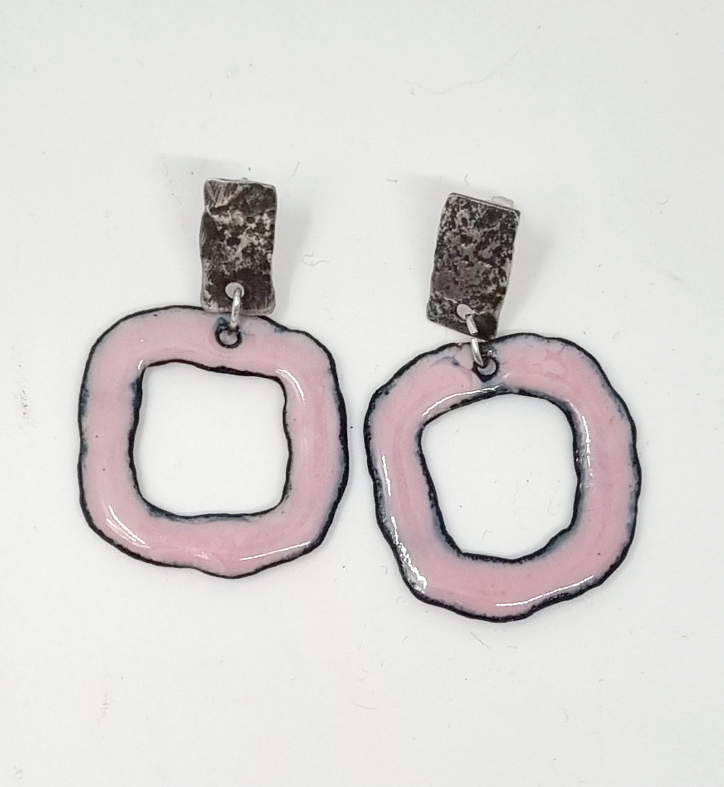 Silver Studs with enamel drops - Pink