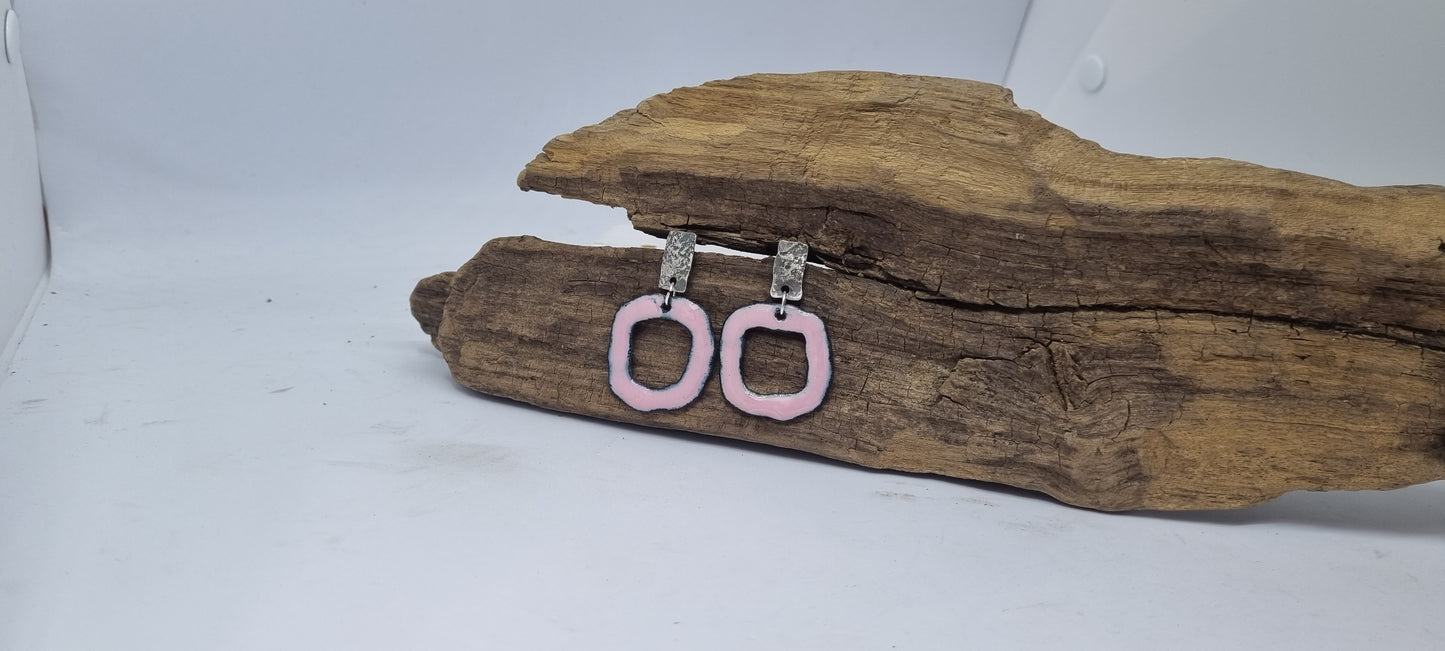 Silver Studs with enamel drops - Pink