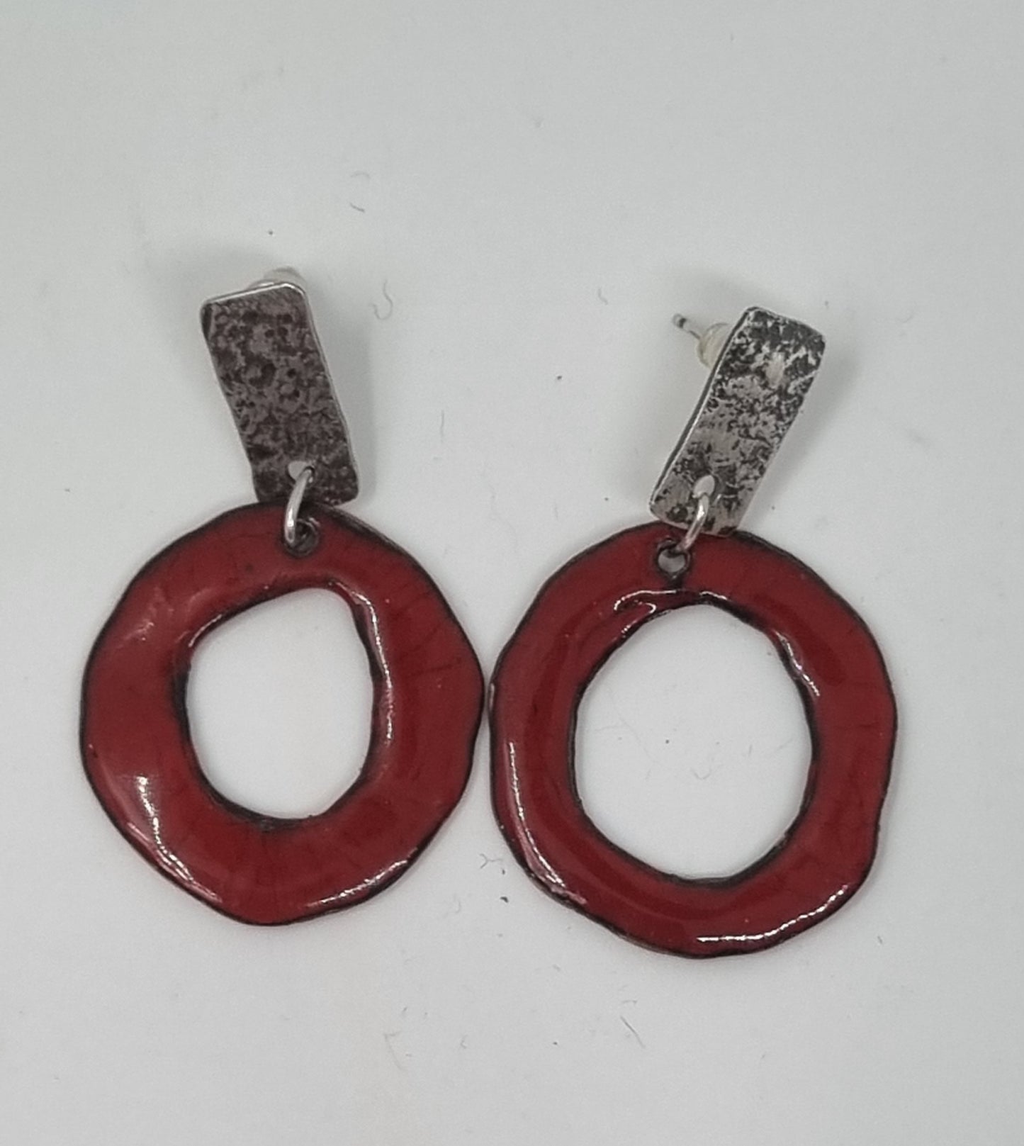 Silver Studs with enamel drops - Red