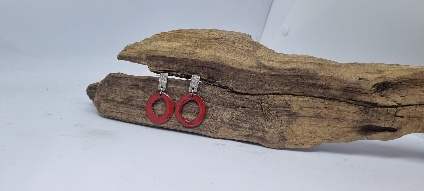 Silver Studs with enamel drops - Red