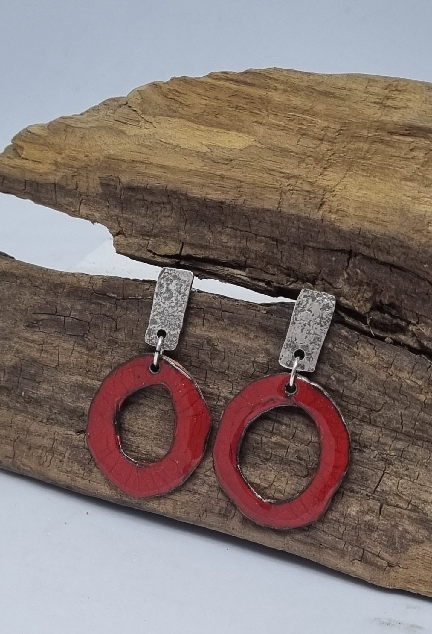 Silver Studs with enamel drops - Red