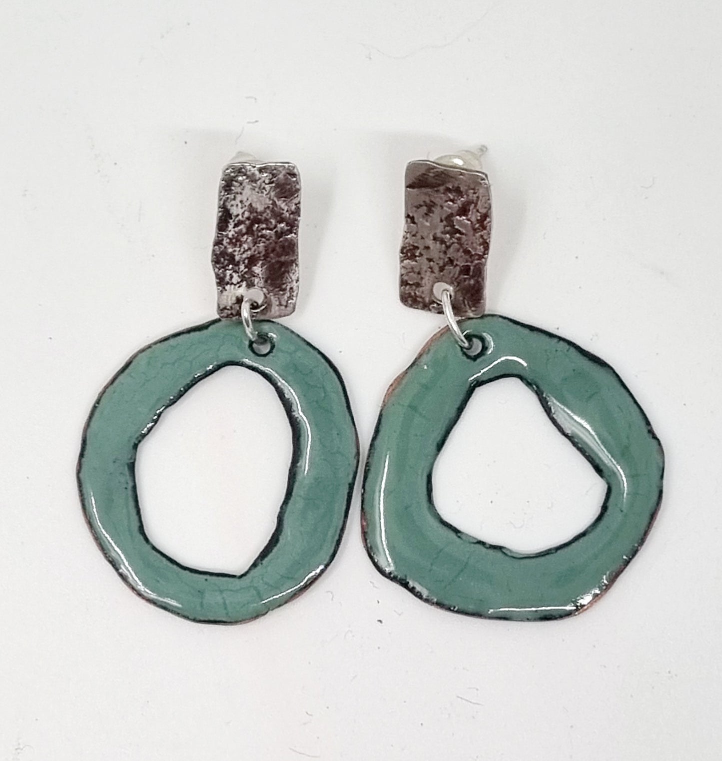 Silver Studs with enamel drops - Robin Egg Green