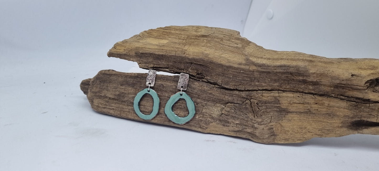 Silver Studs with enamel drops - Robin Egg Green