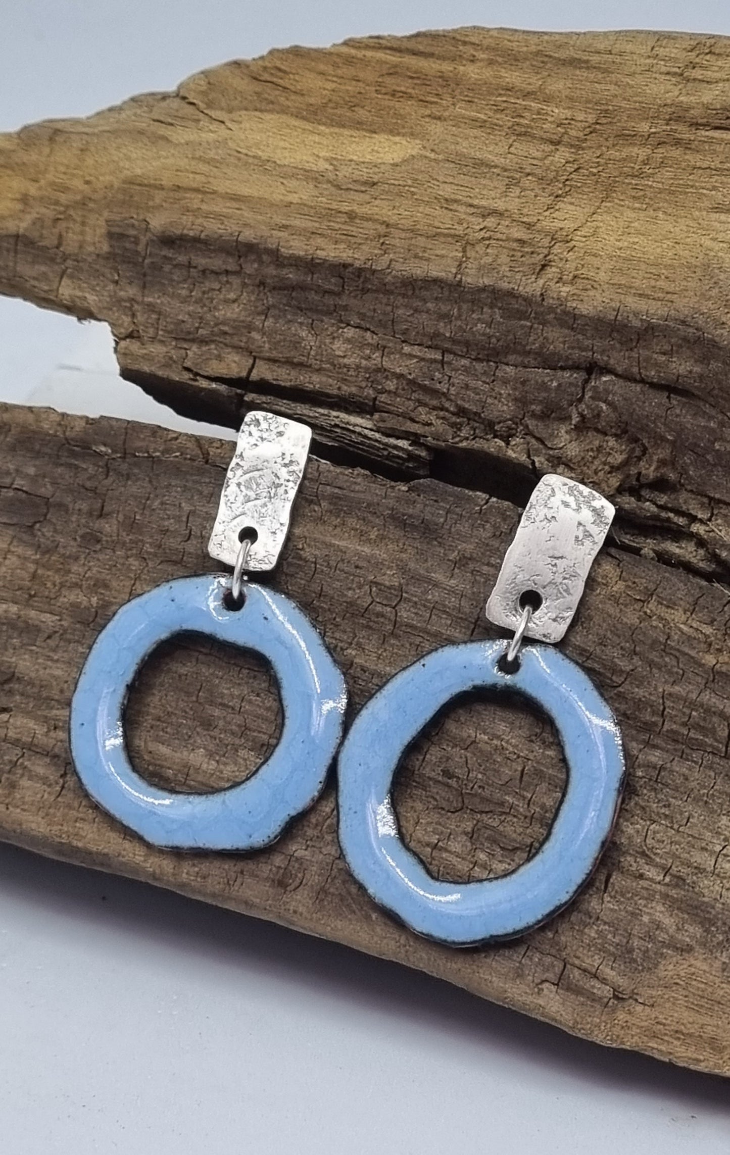 Silver Studs with enamel drops - Sky Blue