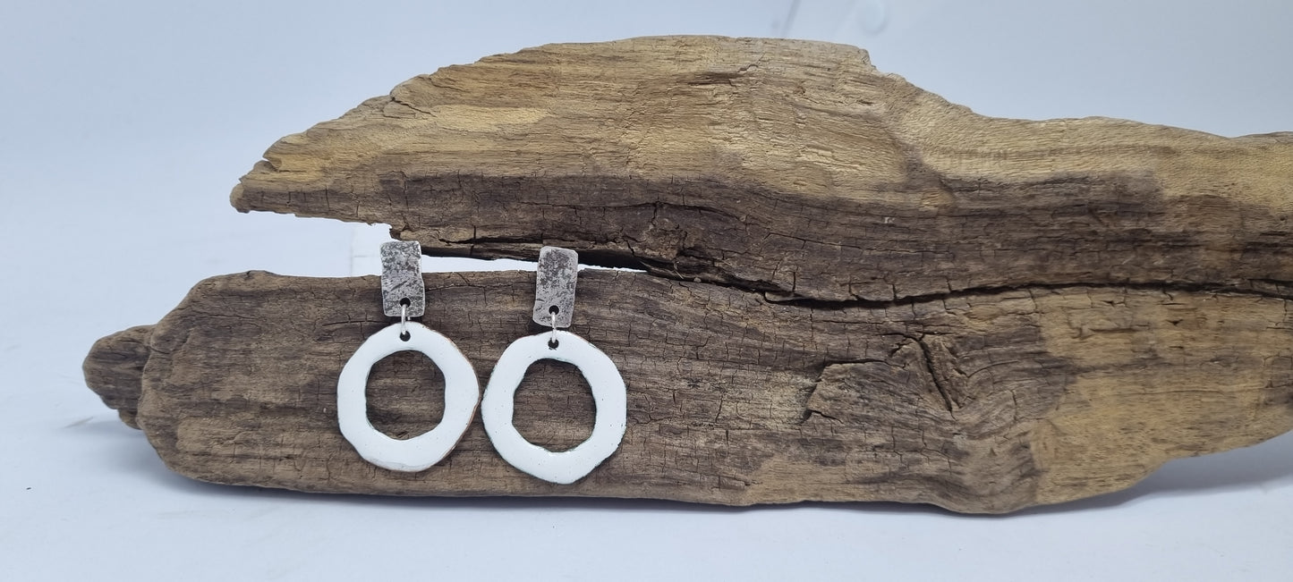 Silver Studs with enamel drops - White