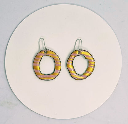 Winning Rings Earrings Pink and Gold Stripe