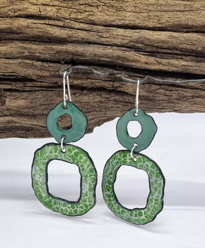 Hip to be Square Enamel Earrings Green with cream detail