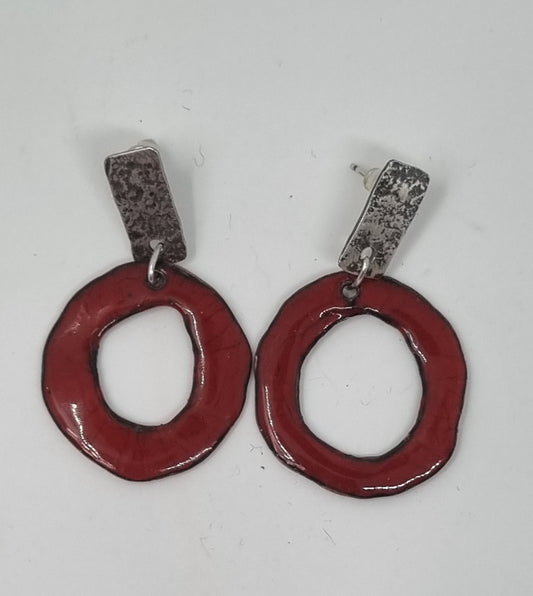 Silver Studs with enamel drops - Red