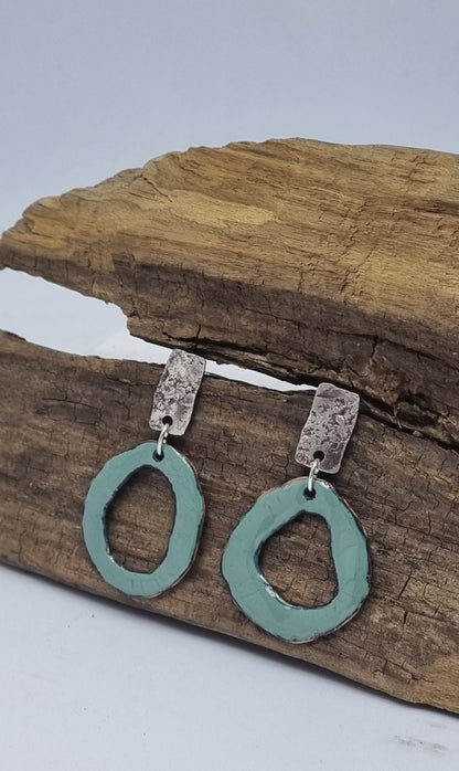 Silver Studs with enamel drops - Robin Egg Green