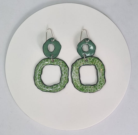 Hip to be Square Enamel Earrings Green with cream detail