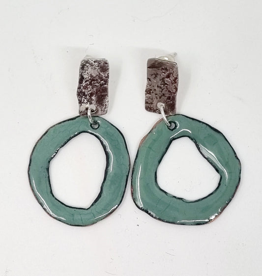 Silver Studs with enamel drops - Robin Egg Green