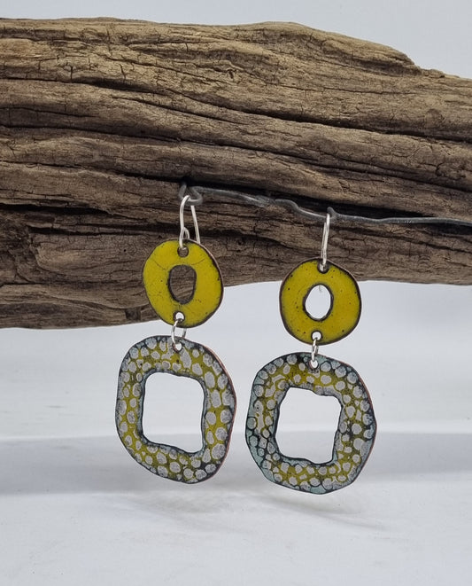 Hip to be Square Enamel Earrings Yellow