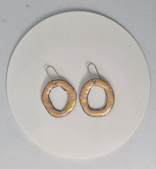Winning Rings Earrings Pink and Gold Stripe